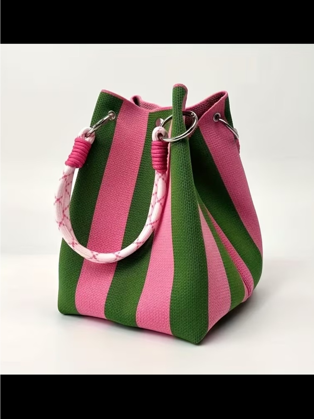 Affordable Fashion Finds Pink & Green Striped Mini Bucket Bag